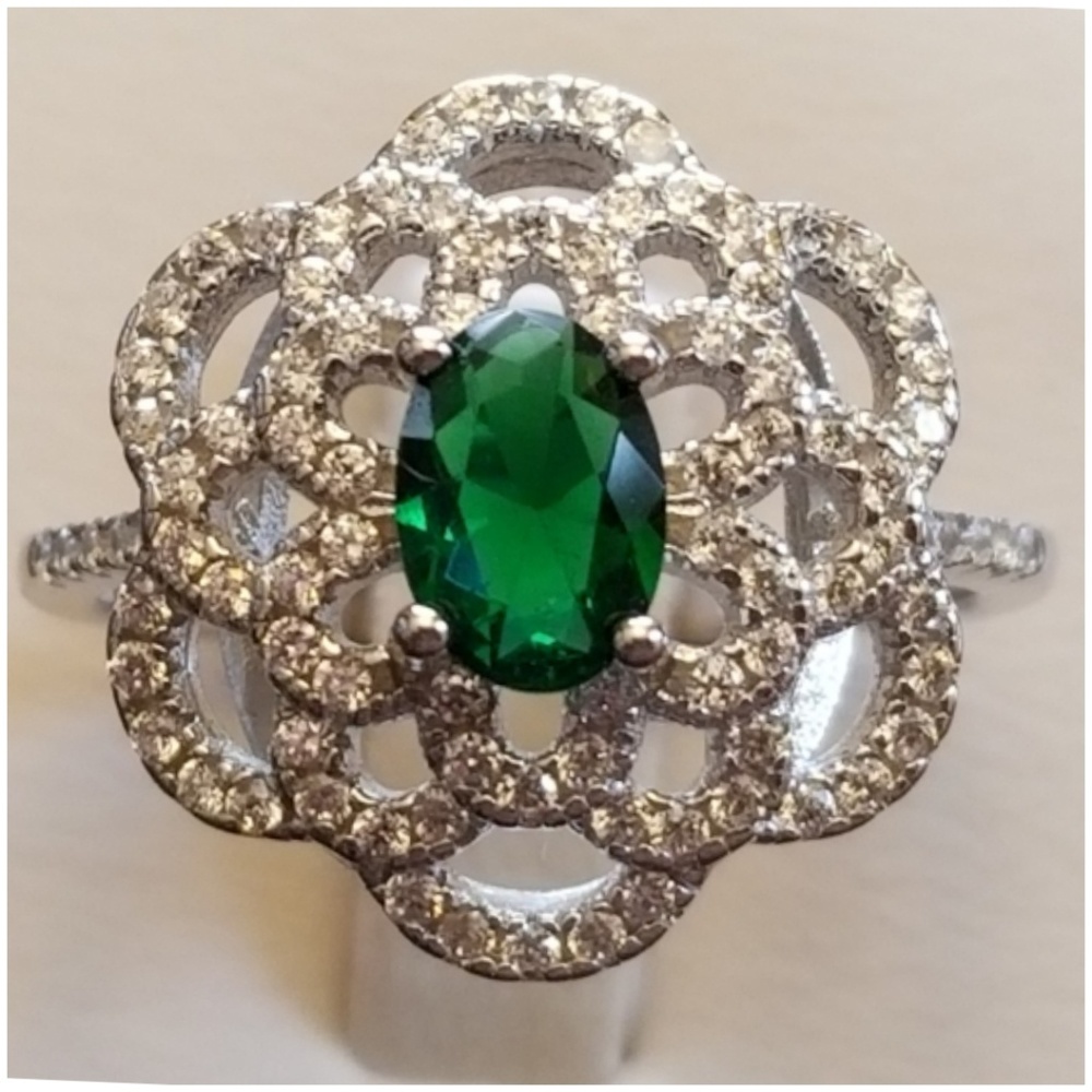 Gen 1.25ct Emerald and White Sapphires Ring Size 8